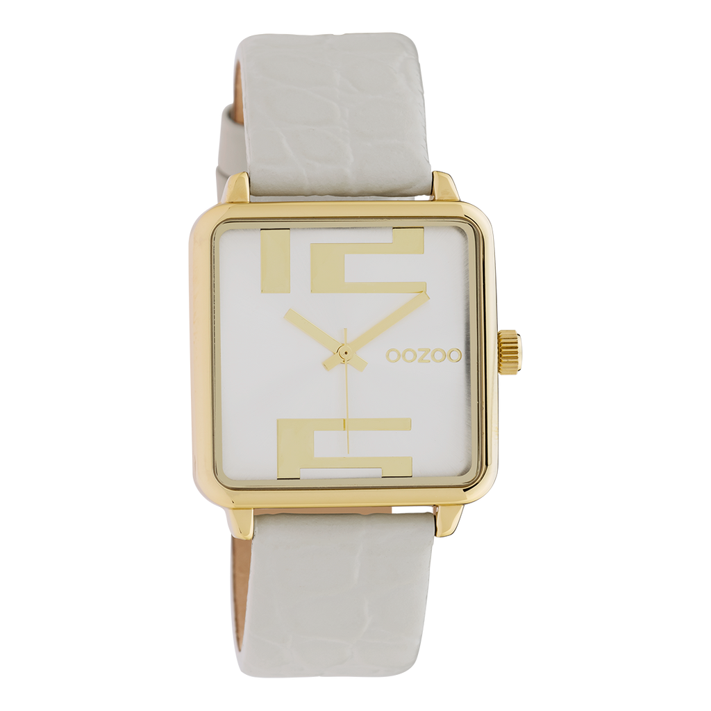 OOZOO Montre en couleur or avec bracelet en cuir en blanc - C10365