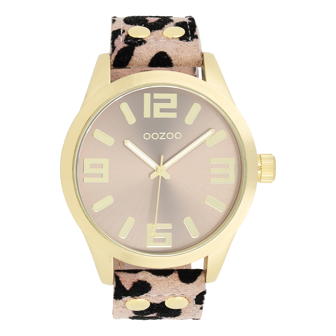 Gold coloured OOZOO watch with brown leather strap - C1097