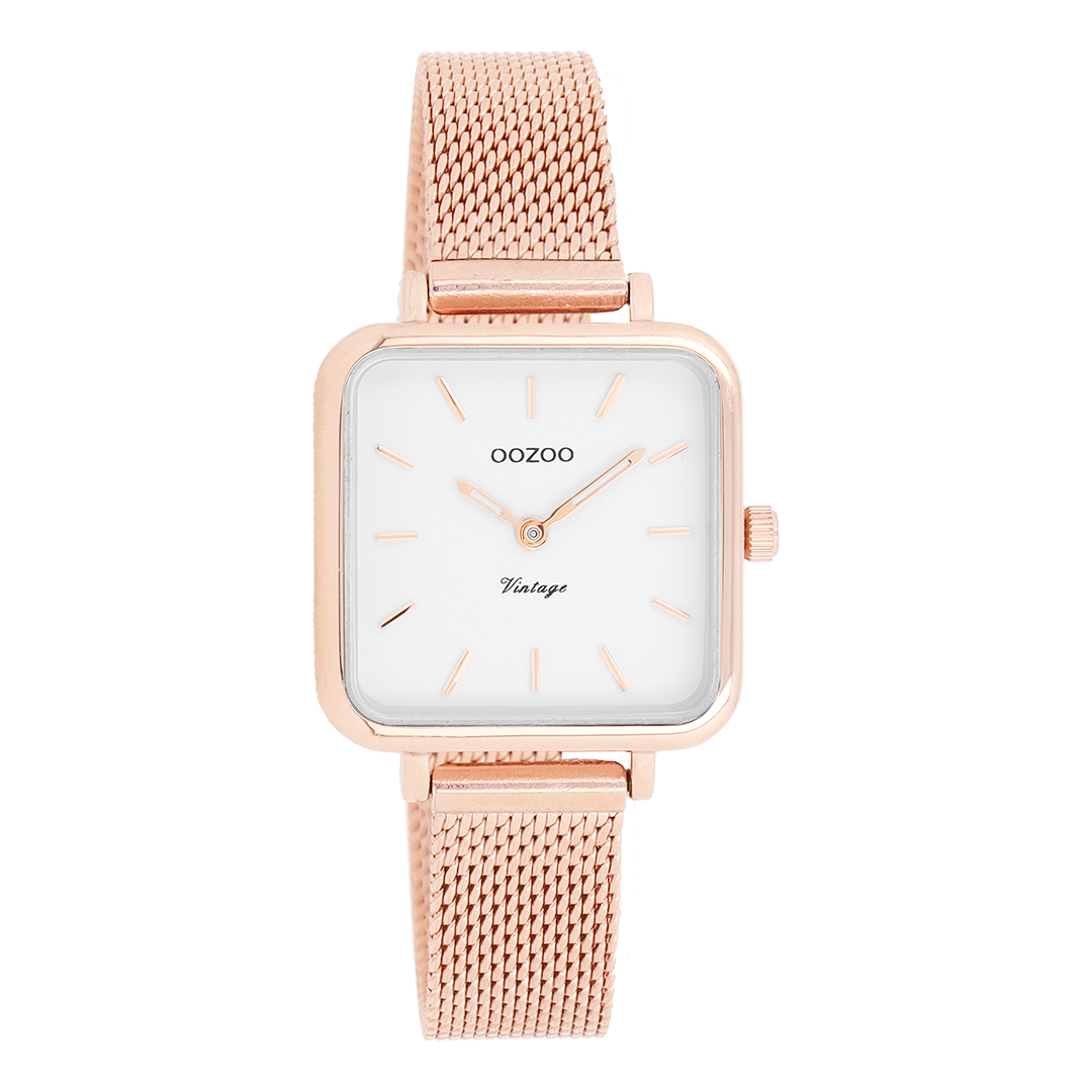 Rose gold coloured OOZOO watch with metal mesh bracelet - C10971