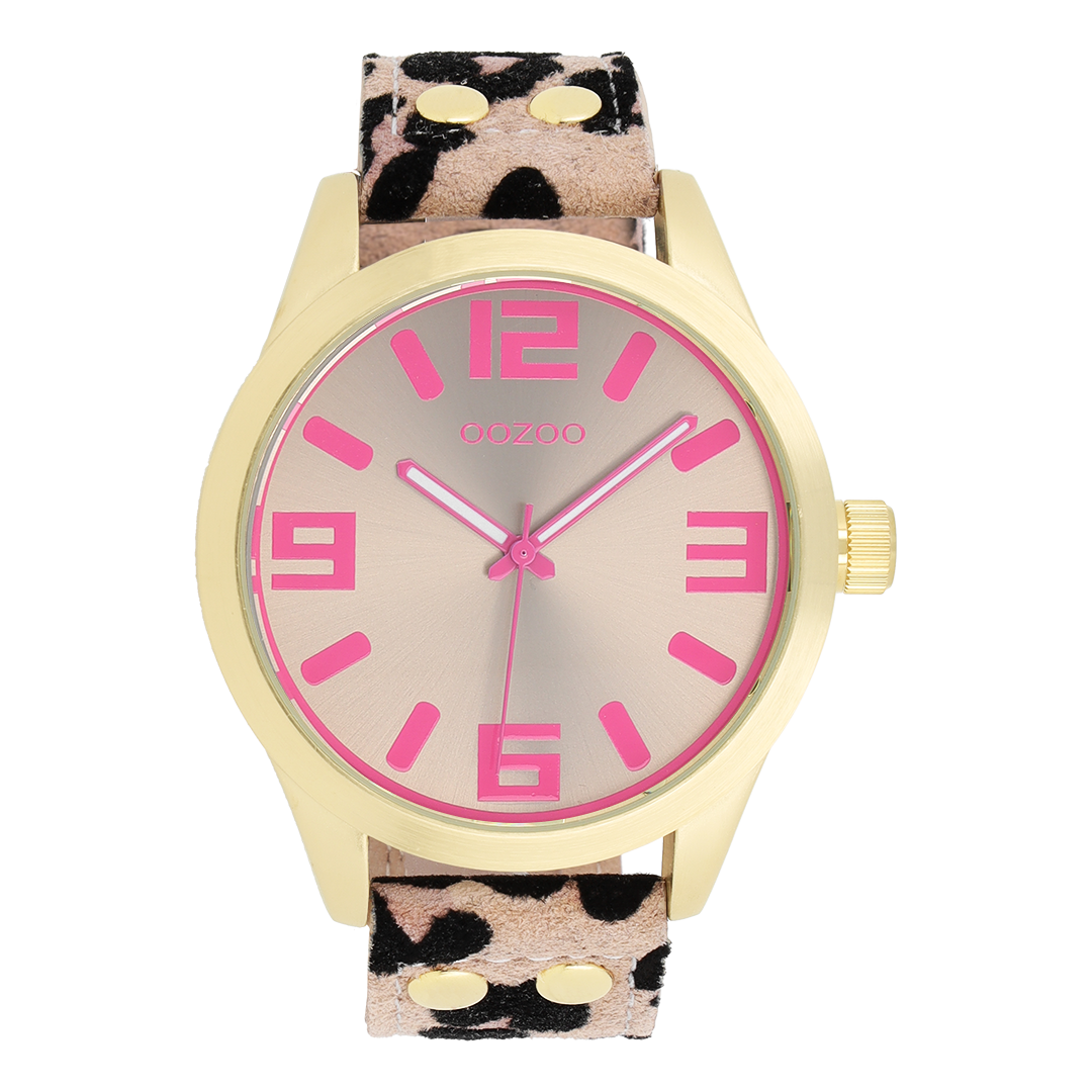 Gold coloured OOZOO watch with brown leather strap - C1099