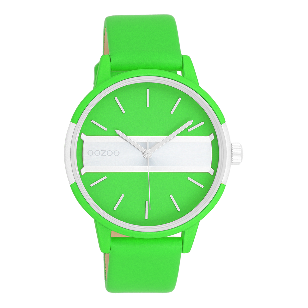 Neon green/gold coloured OOZOO watch with neon green leather strap - C11189