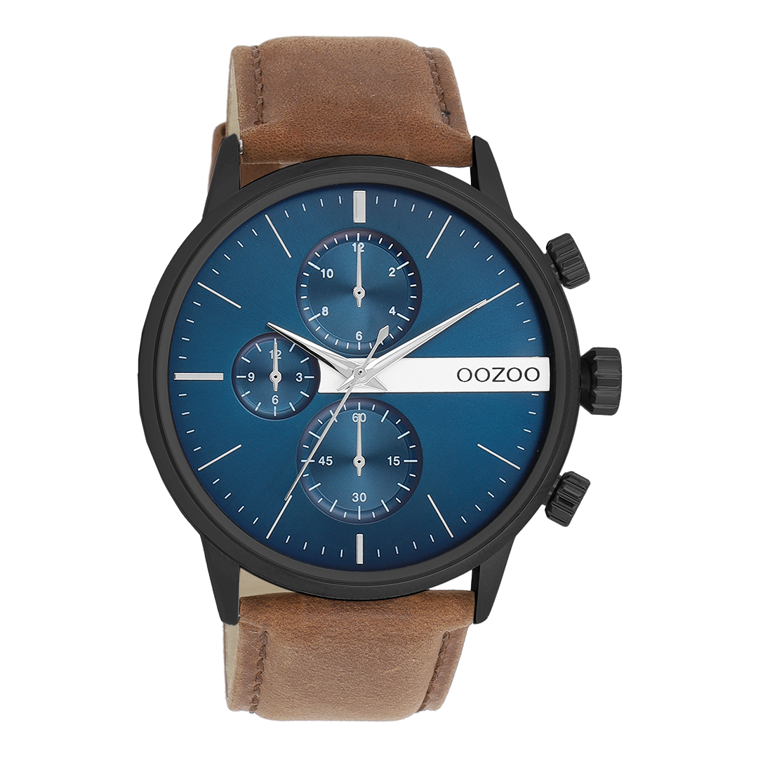 Black OOZOO watch with brown leather strap - C11222