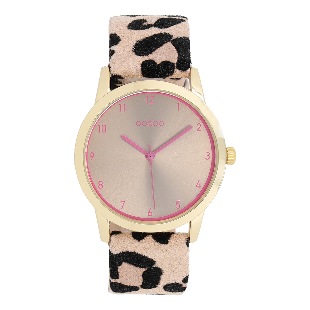 Gold coloured OOZOO watch with brown leather strap - C11374