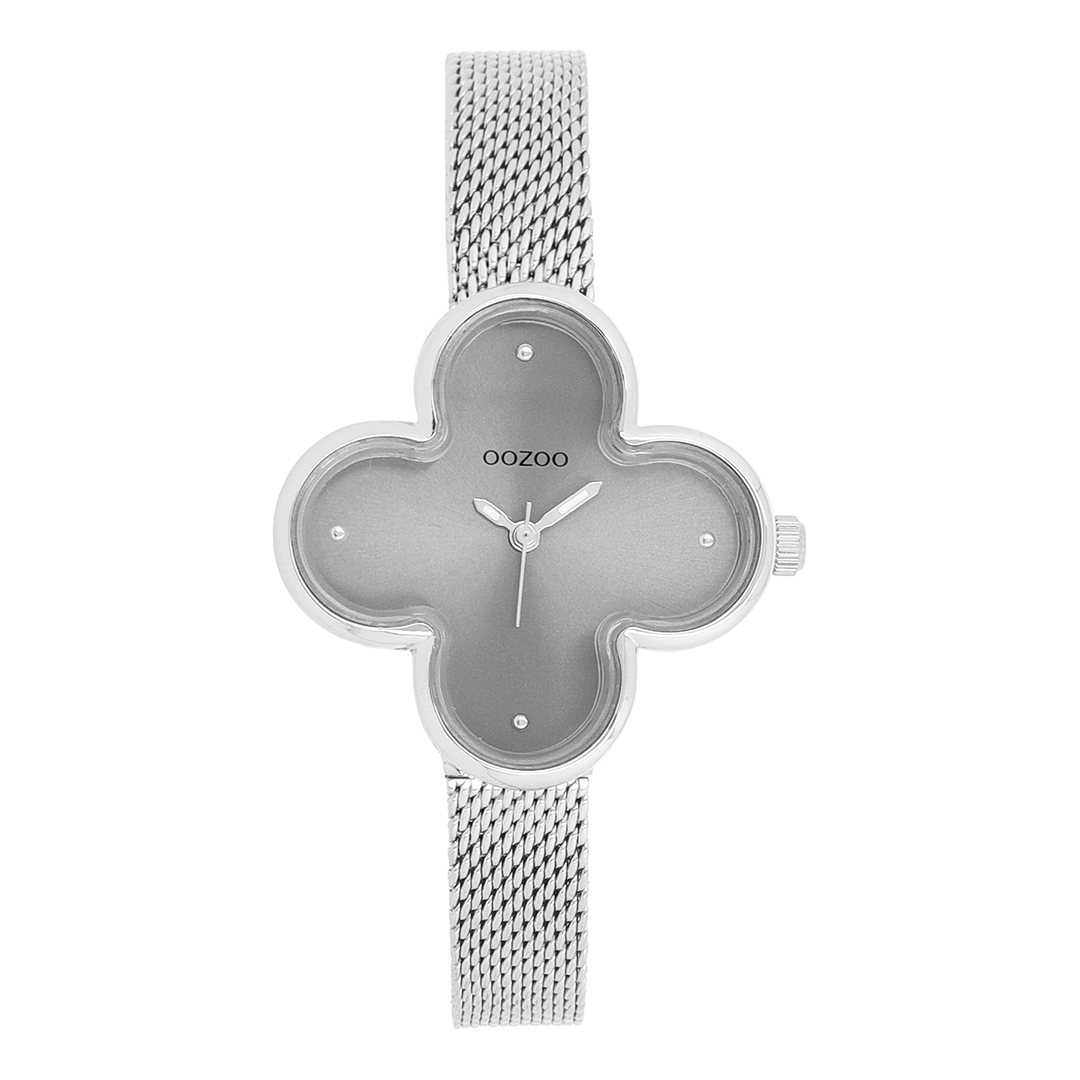 Silver coloured OOZOO watch with metal mesh bracelet - C11526