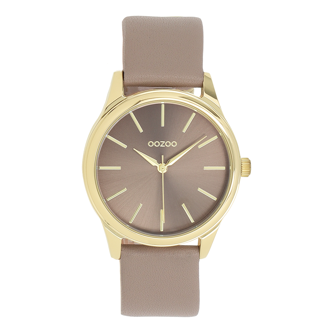 Gold coloured OOZOO watch with taupe leather strap - C11677