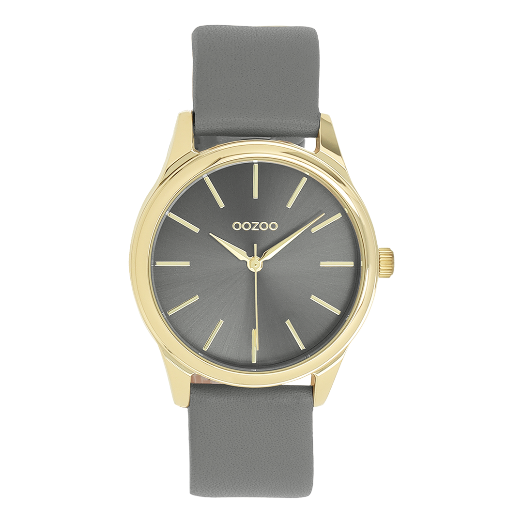 Gold coloured OOZOO watch with dark grey leather strap - C11679