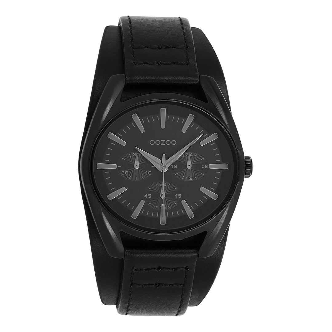 OOZOO Montre en noir avec bracelet en cuir en noir - C11704