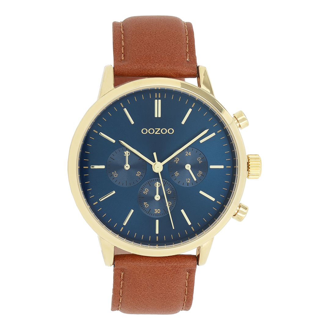 OOZOO Montre en couleur or avec bracelet en cuir en marron - C11707