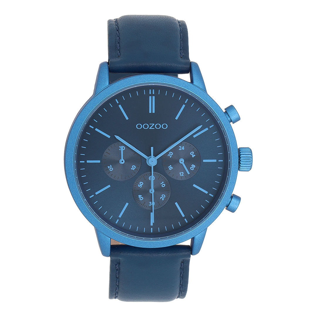 OOZOO Montre en bleu avec bracelet en cuir en bleu foncé - C11711