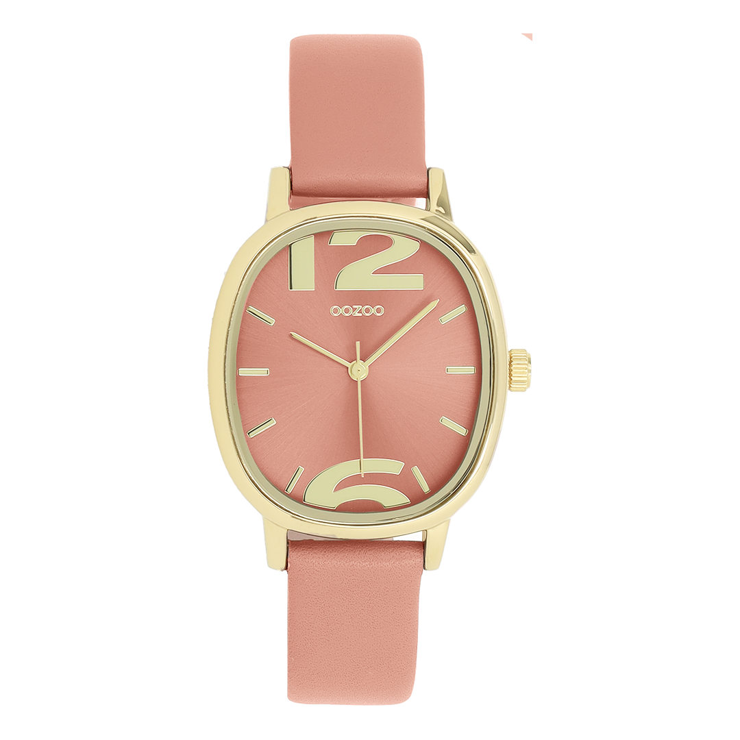 Goudkleurige OOZOO horloge met roze leren band - C11722