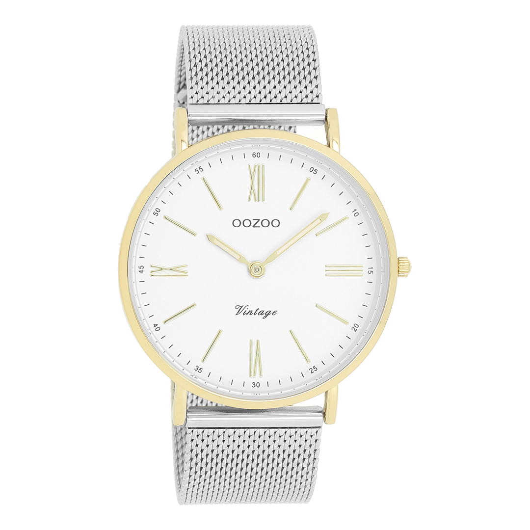 Gold coloured OOZOO watch with silver coloured metal mesh bracelet - C20118