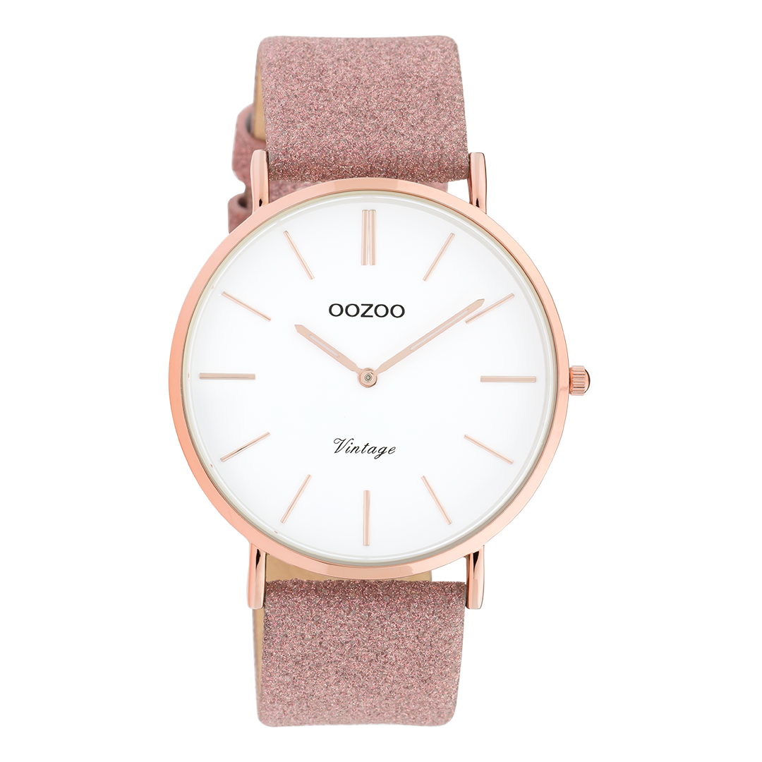 Rose gold coloured OOZOO watch with old pink leather strap - C20150