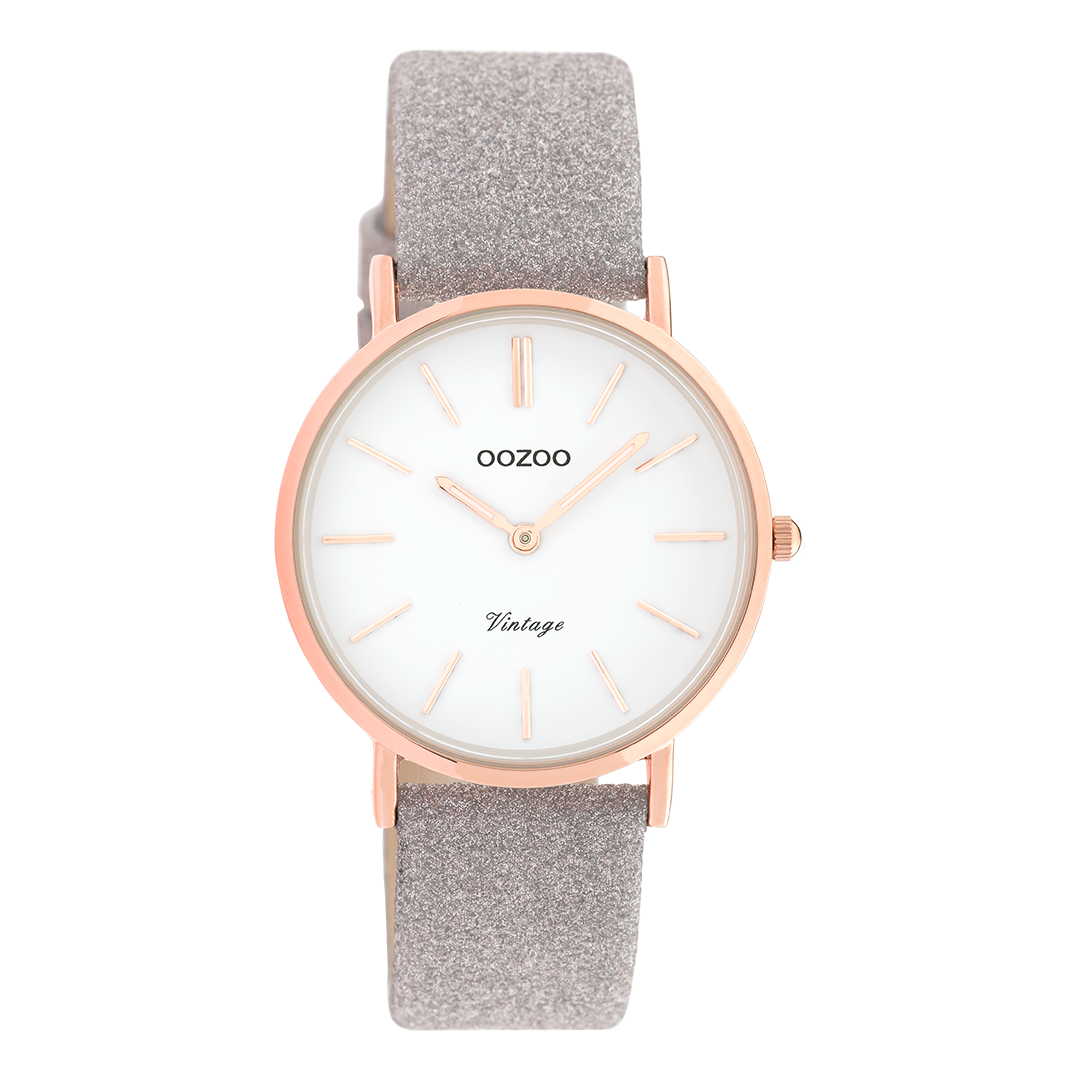 Rose gold coloured OOZOO watch with taupe leather strap - C20158