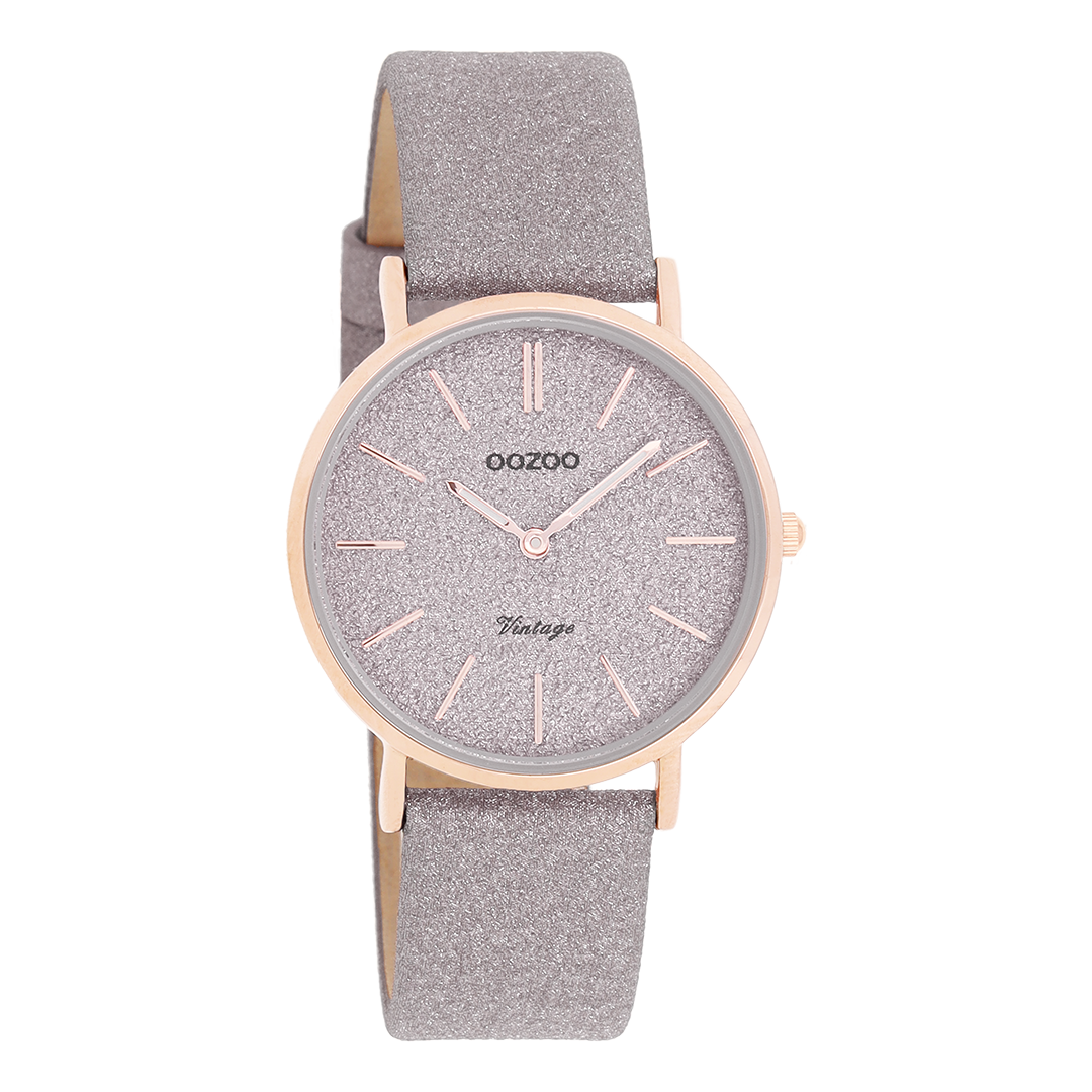 Rose gold coloured OOZOO watch with taupe leather strap - C20202