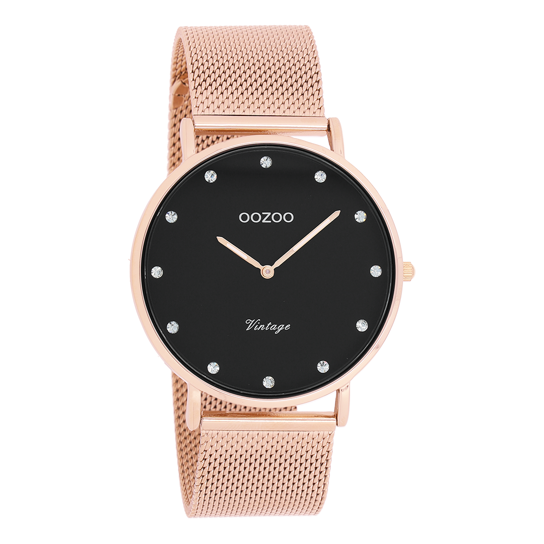 Rose gold coloured OOZOO watch with metal mesh bracelet - C20239