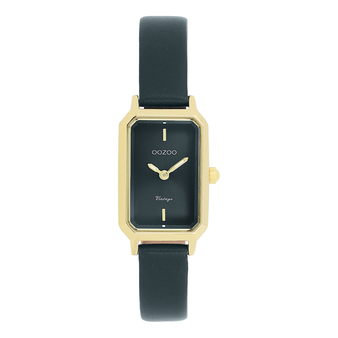 Gold coloured OOZOO watch with dark green leather strap - C20422