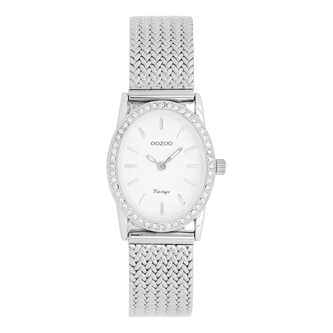 Silver coloured OOZOO watch with metal v-mesh bracelet - C20430