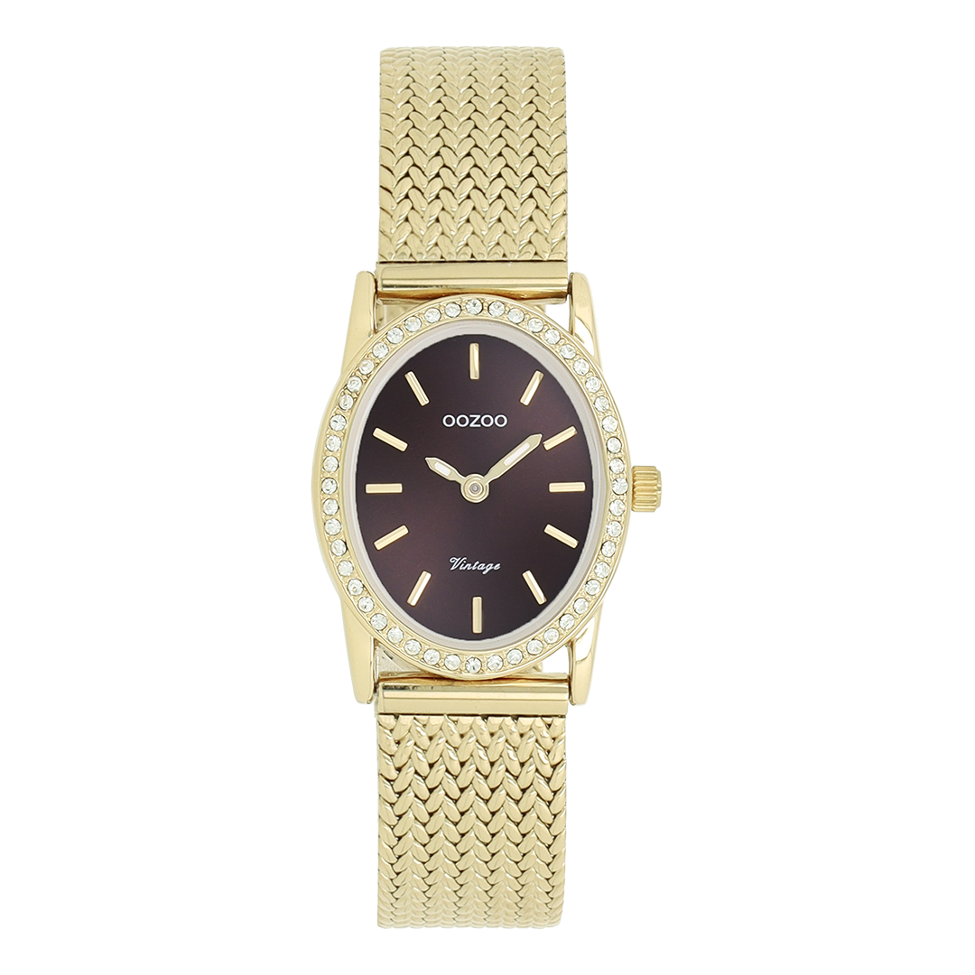 Gold coloured OOZOO watch with metal v-mesh bracelet - C20433