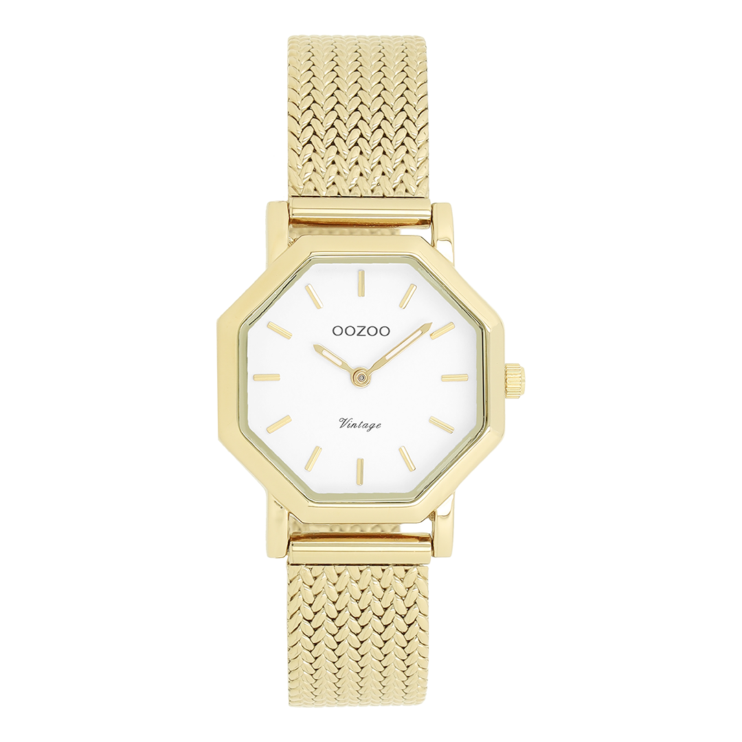 Gold coloured OOZOO watch with metal v-mesh bracelet - C20436