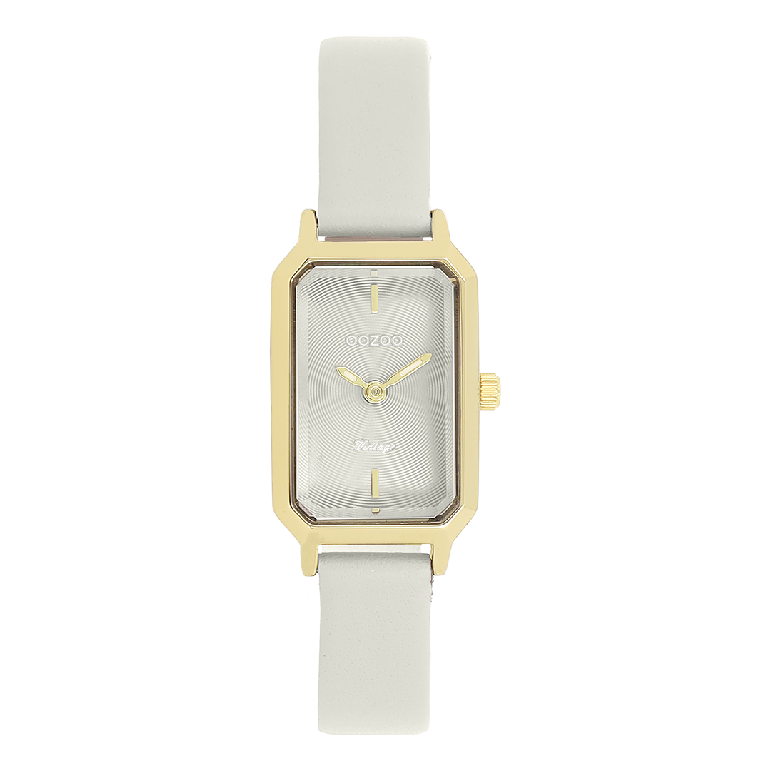 Gold coloured OOZOO watch with light grey leather strap - C20451