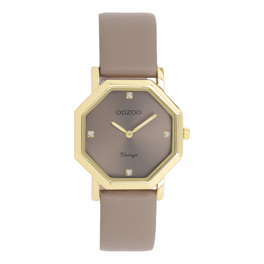 OOZOO Montre en couleur or avec bracelet en cuir en taupe - C20475