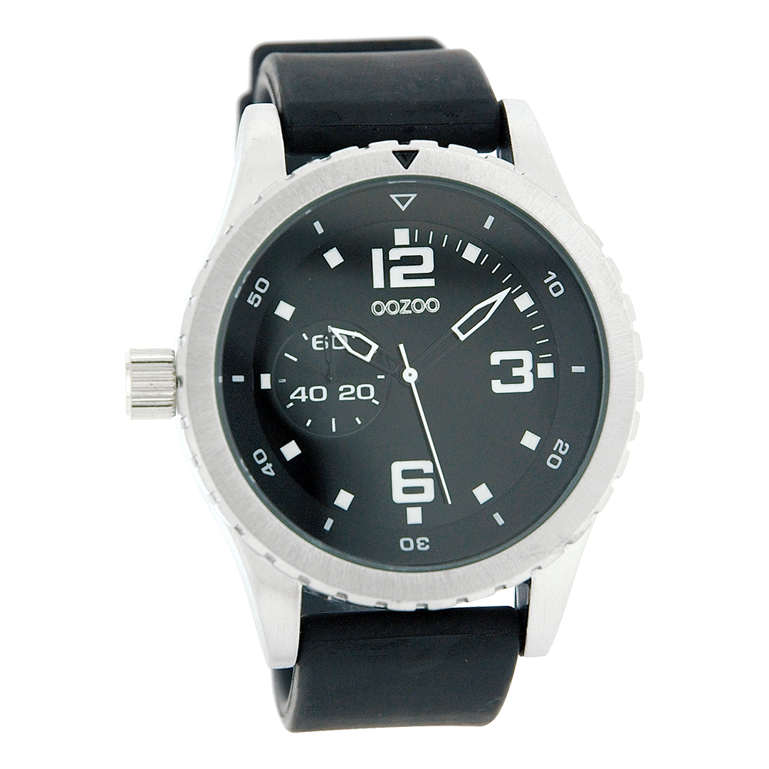 Silver coloured OOZOO watch with black rubber strap - C3679