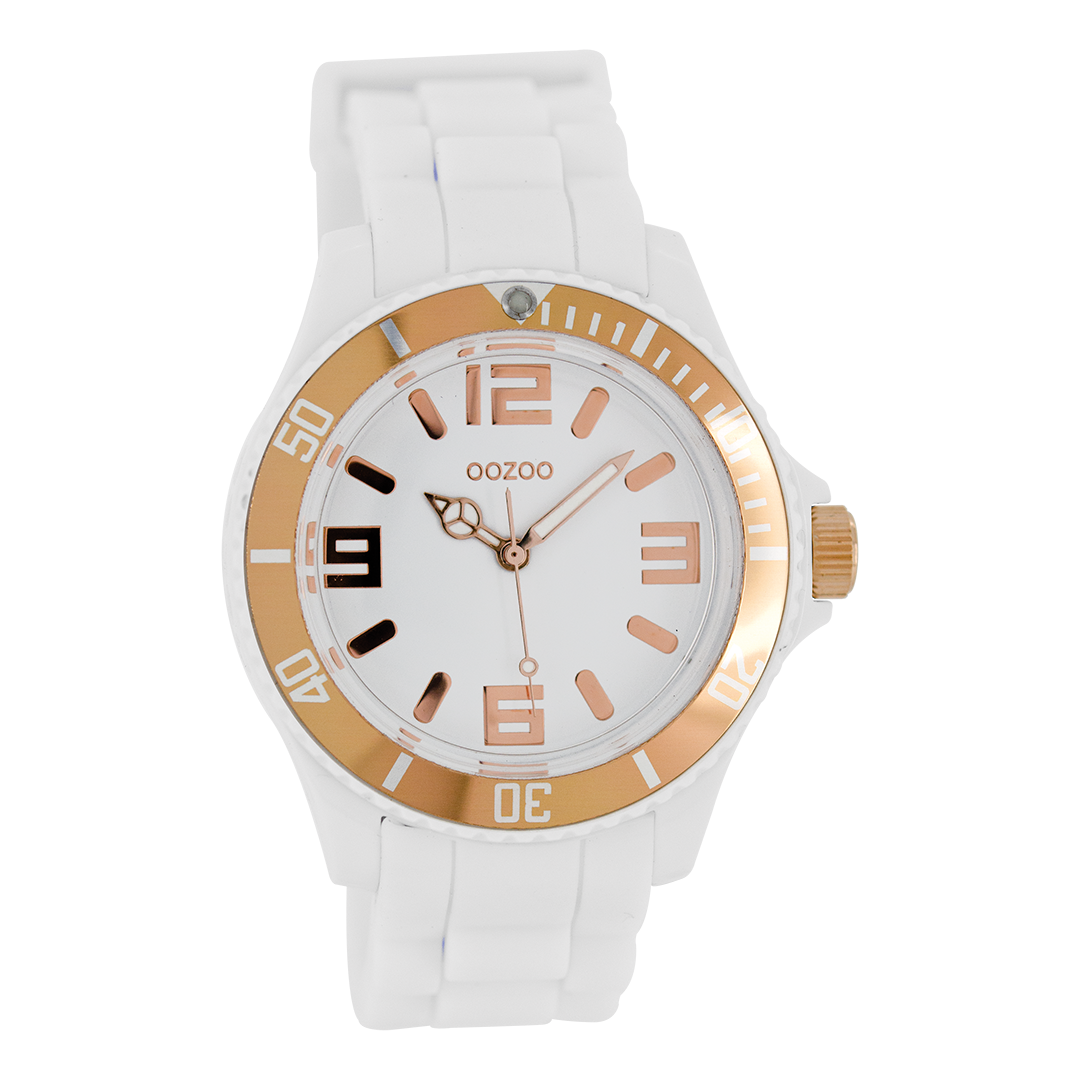 OOZOO Montre en blanc avec bracelet en caoutchouc en blanc - C4171