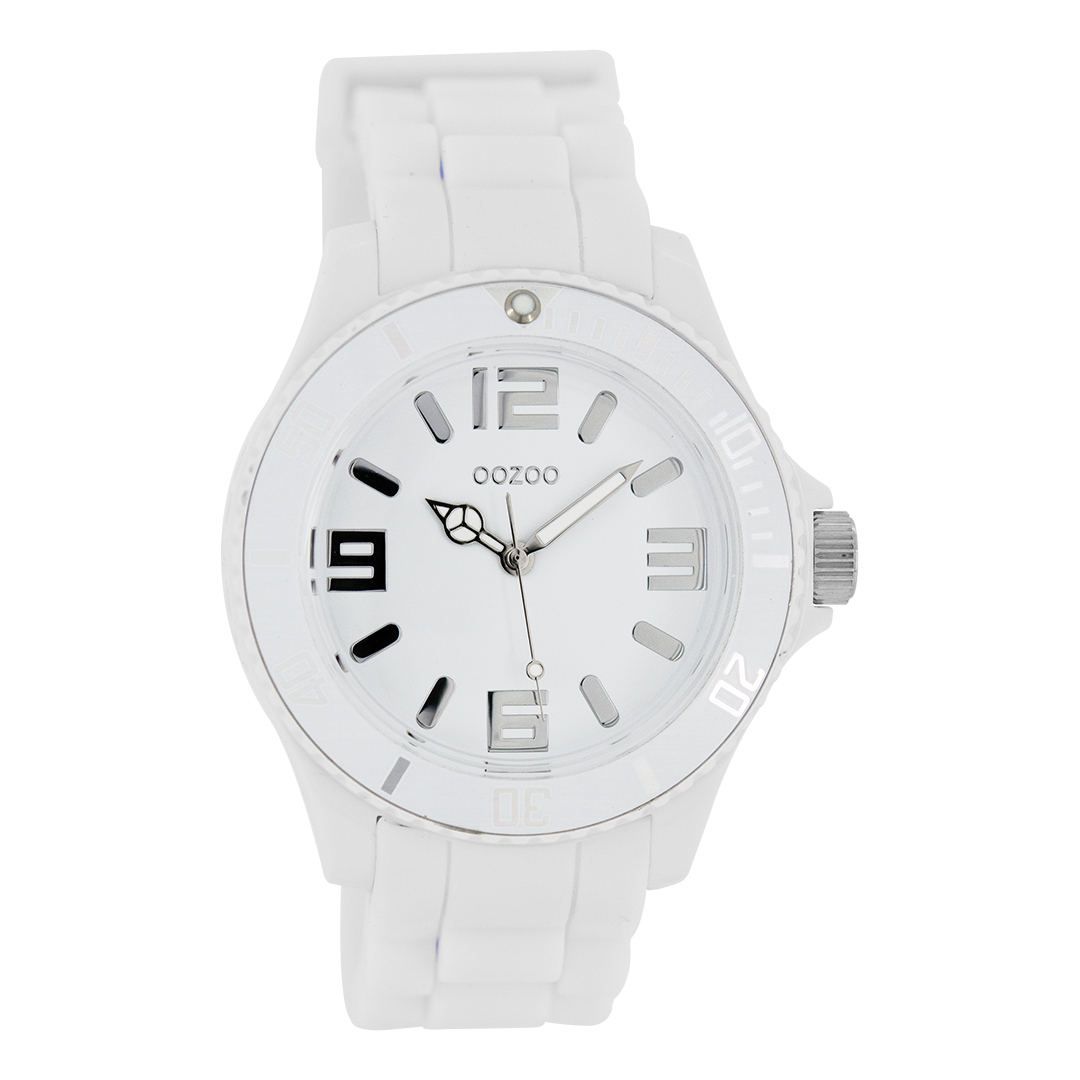 OOZOO Montre en blanc avec bracelet en caoutchouc en blanc - C4172