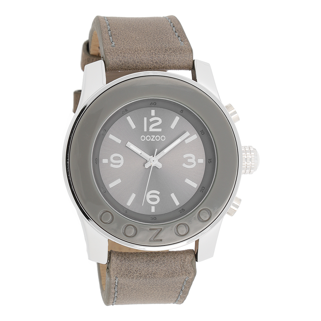 OOZOO Montre en couleur argent avec bracelet en cuir en gris - C4567