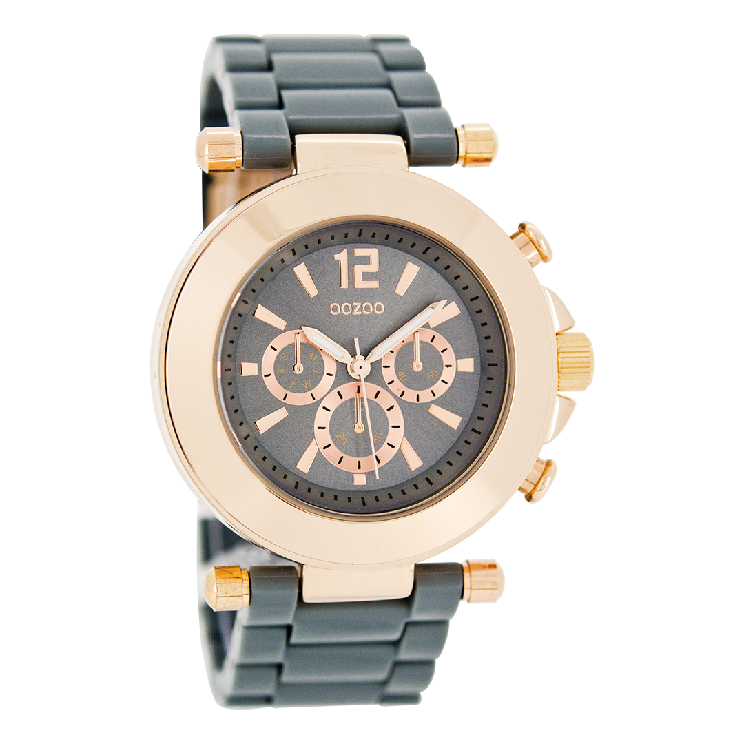 OOZOO Montre en couleur or rose avec bracelet en plastique en gris - C4883
