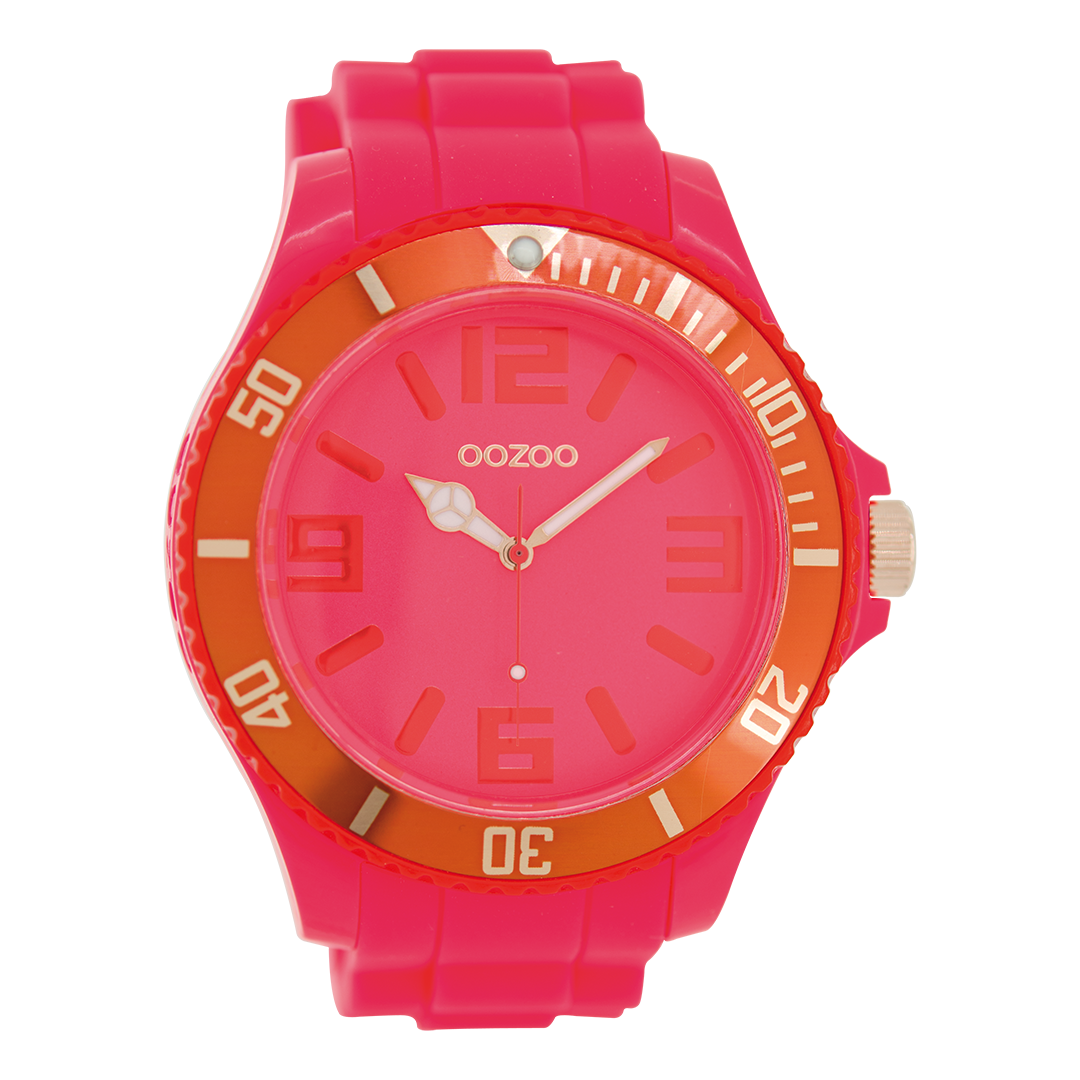 Fluo roze OOZOO horloge met rubber band - C5838