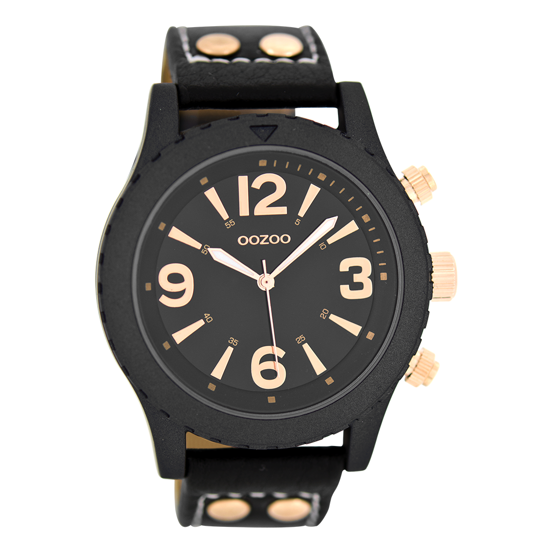 Black OOZOO watch with leather strap - C6114