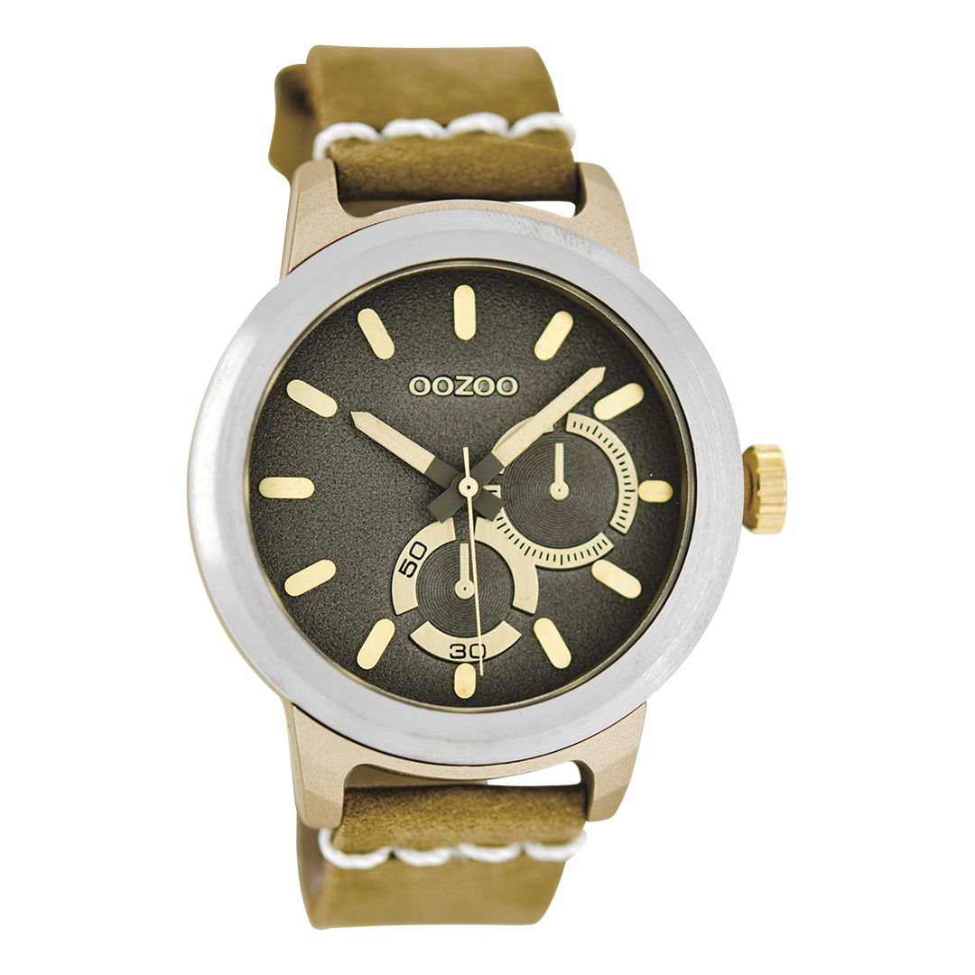 Silver coloured OOZOO watch with sand leather strap - C6205