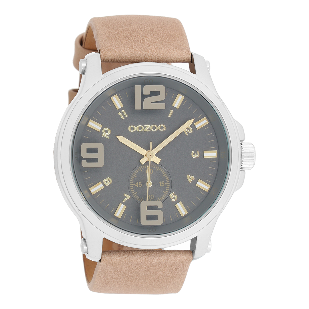 OOZOO Montre en couleur argent avec bracelet en cuir en sable - C6455