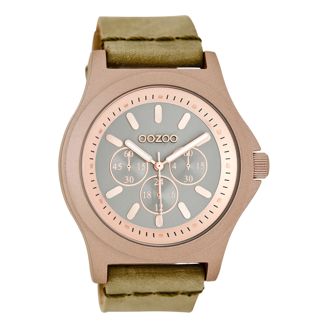OOZOO Montre en couleur or rose avec bracelet en cuir en camel - C6511