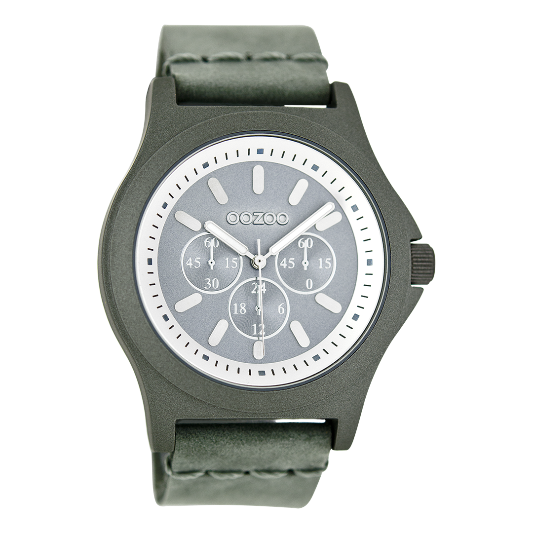 OOZOO Montre en gris vert avec bracelet en cuir en gris vert - C6513