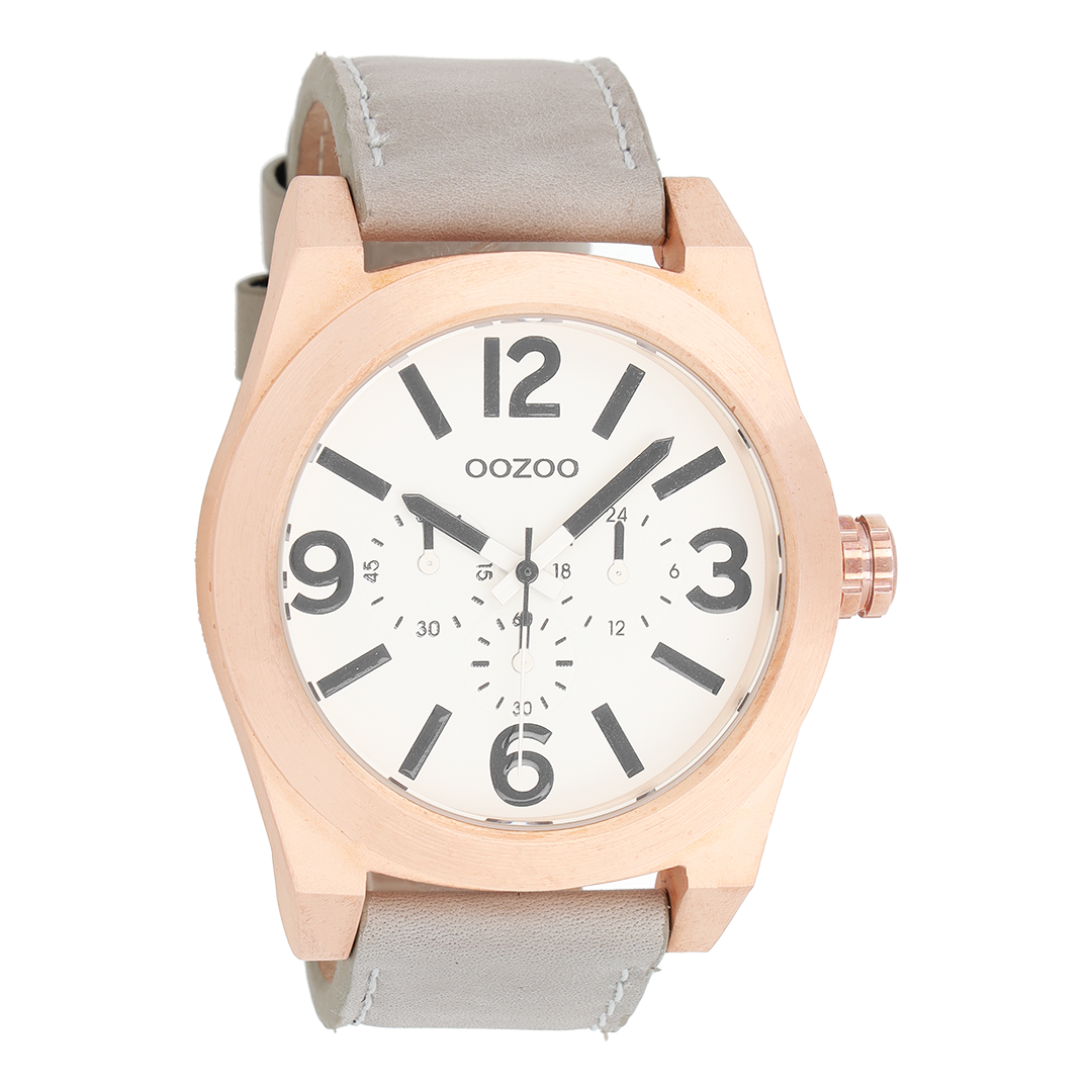 OOZOO Montre en couleur or rose avec bracelet en cuir en sable - C6732