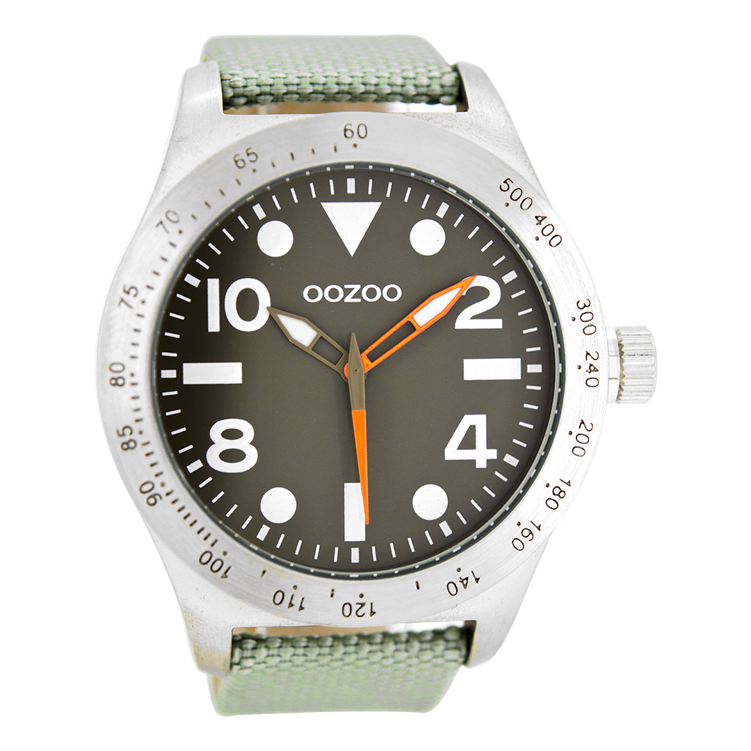 Zilverkleurige OOZOO horloge met mint groene NATO horlogeband - C6750