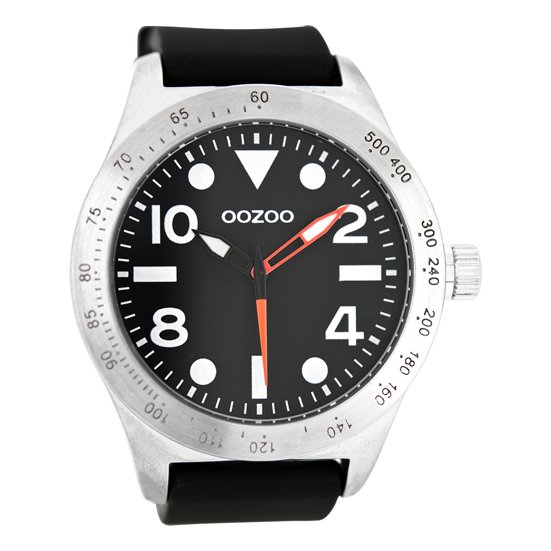 Zilverkleurige OOZOO horloge met zwarte rubber band - C6753