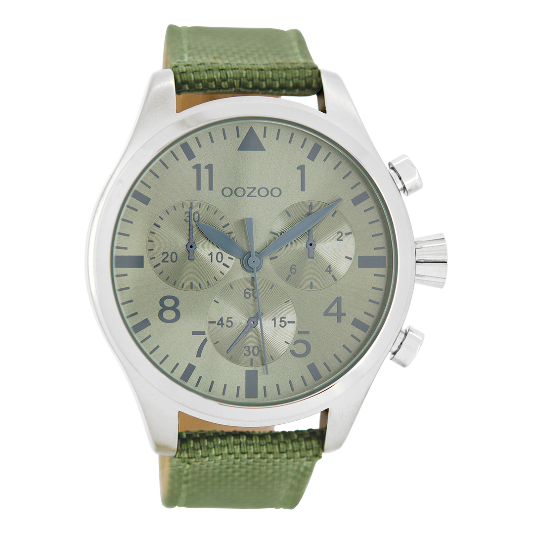 OOZOO Montre en couleur argent avec bracelet montre NATO en vert - C6798