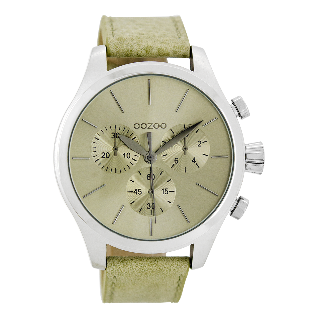 Silver coloured OOZOO watch with beige NATO watch strap - C7060