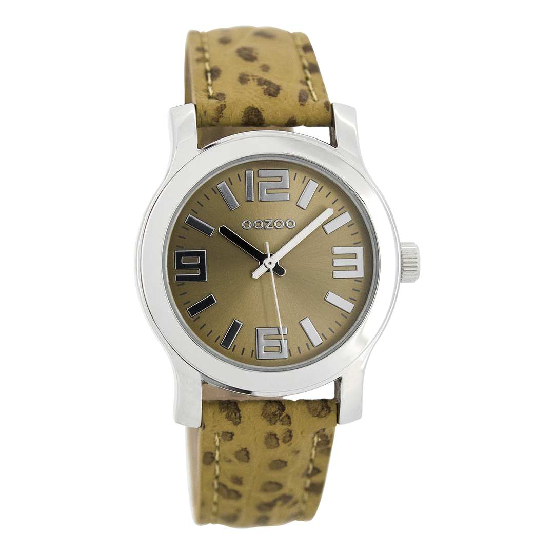 OOZOO Montre en couleur argent avec bracelet en cuir en sable - C7125
