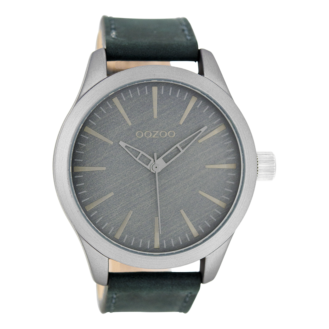 Grey OOZOO watch with blue leather strap - C7426