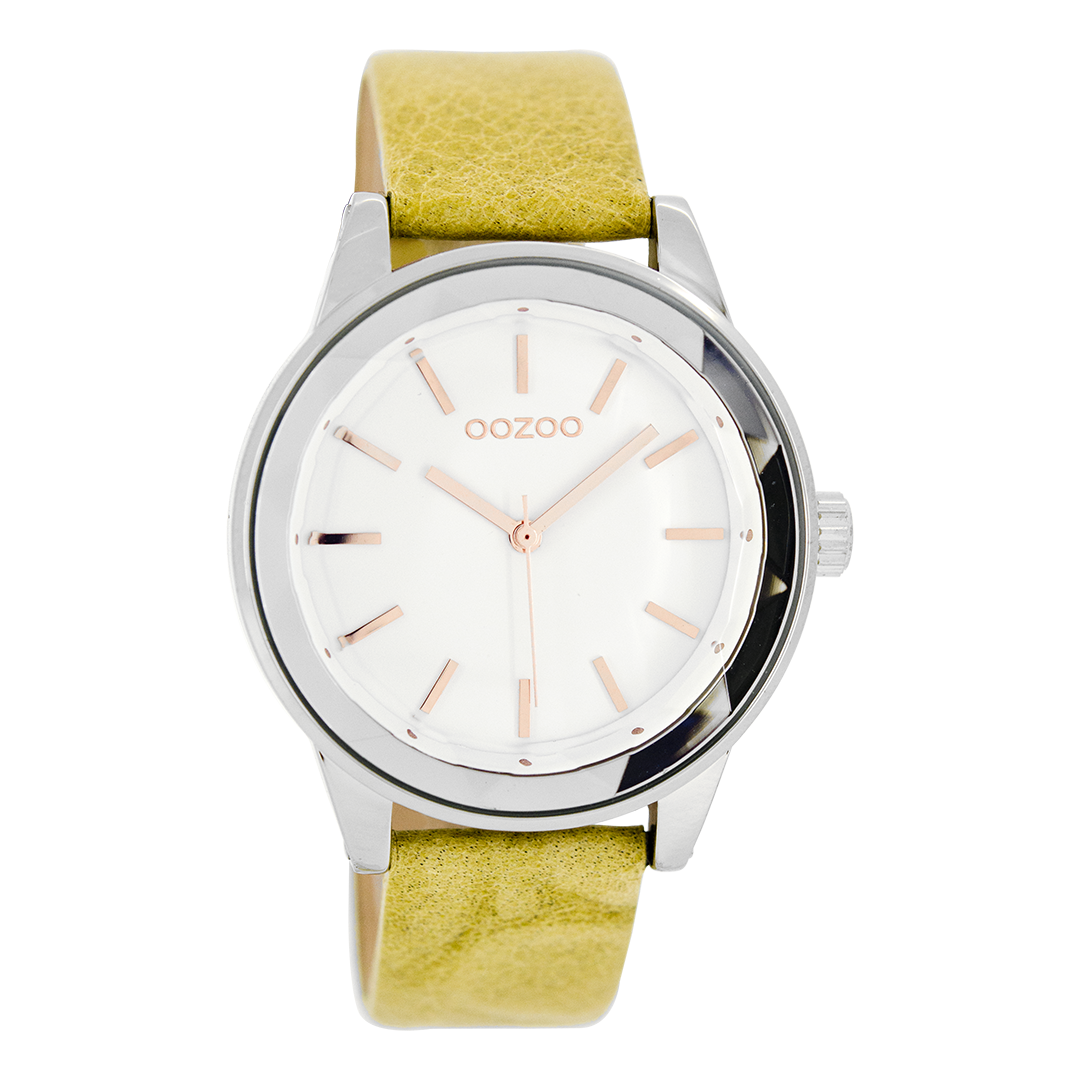 Silver coloured OOZOO watch with sand leather strap - C7530