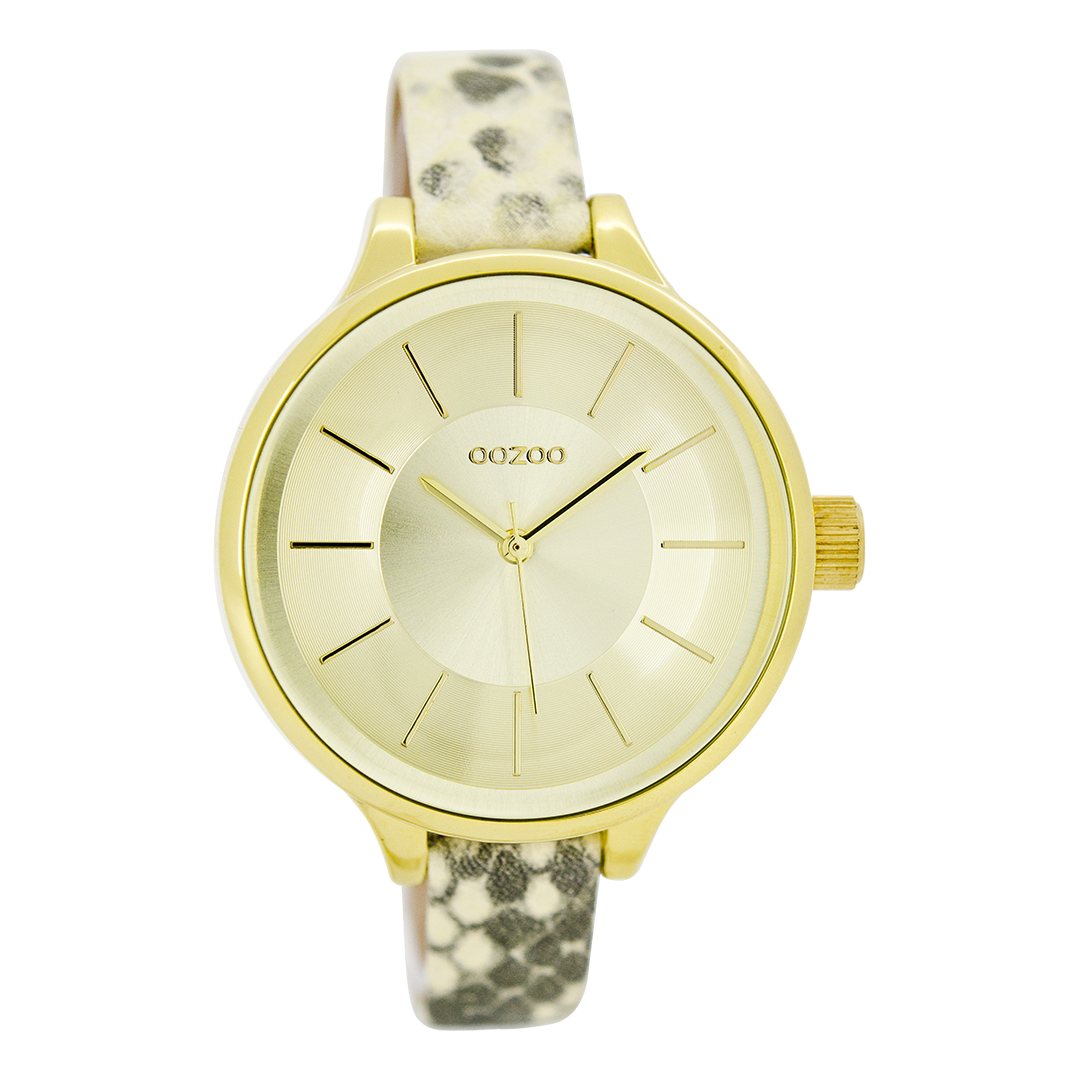 OOZOO Montre en couleur or avec bracelet en cuir en gris - C7545