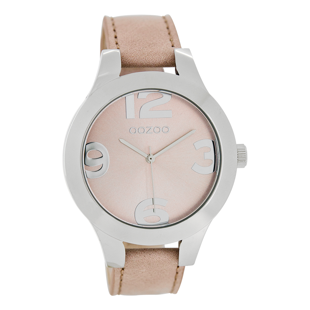Silver coloured OOZOO watch with soft pink leather strap - C7590
