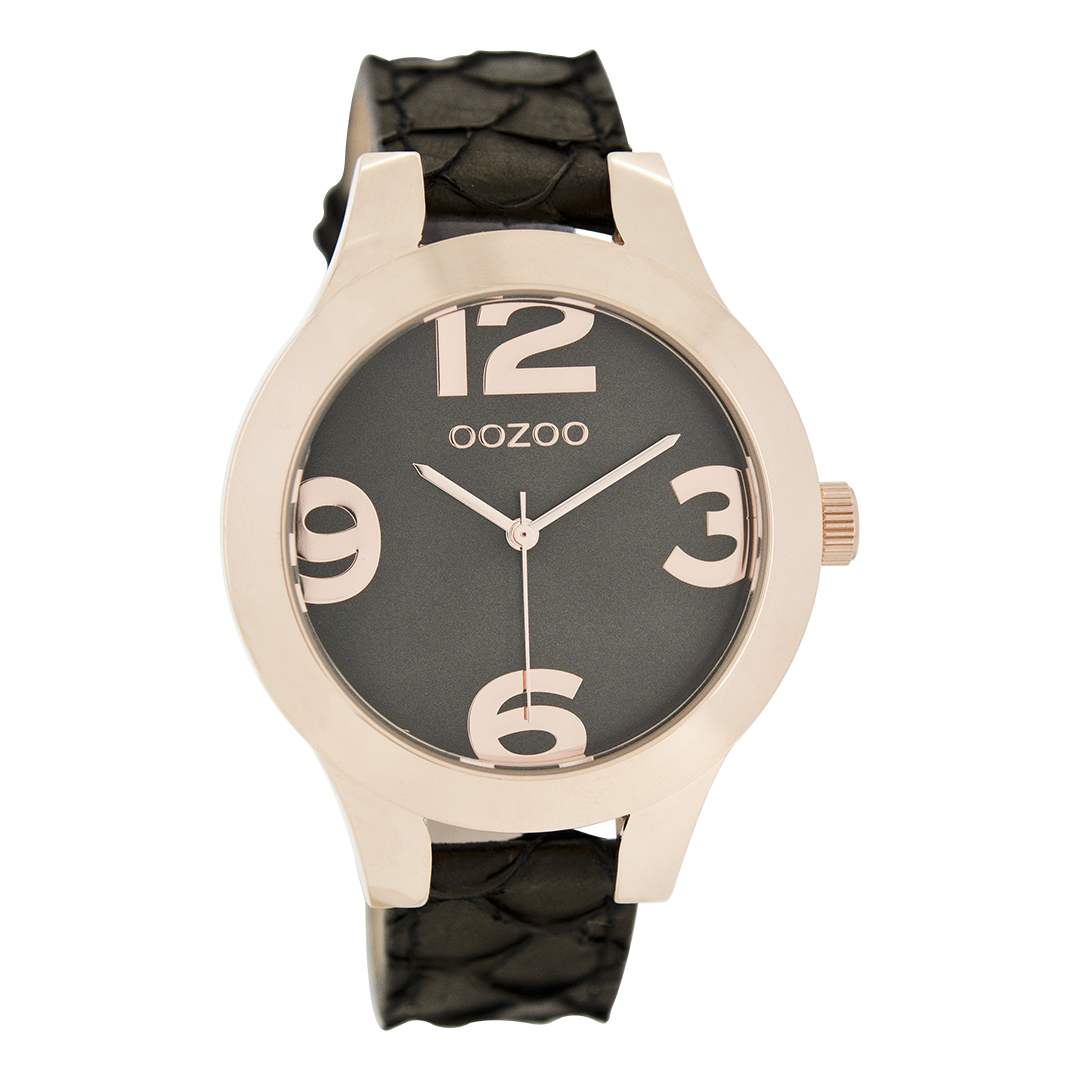 Rose gold coloured OOZOO watch with black leather strap - C7599