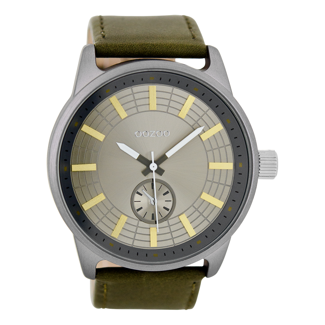 OOZOO Montre en titane avec bracelet en cuir en vert foncé - C7821