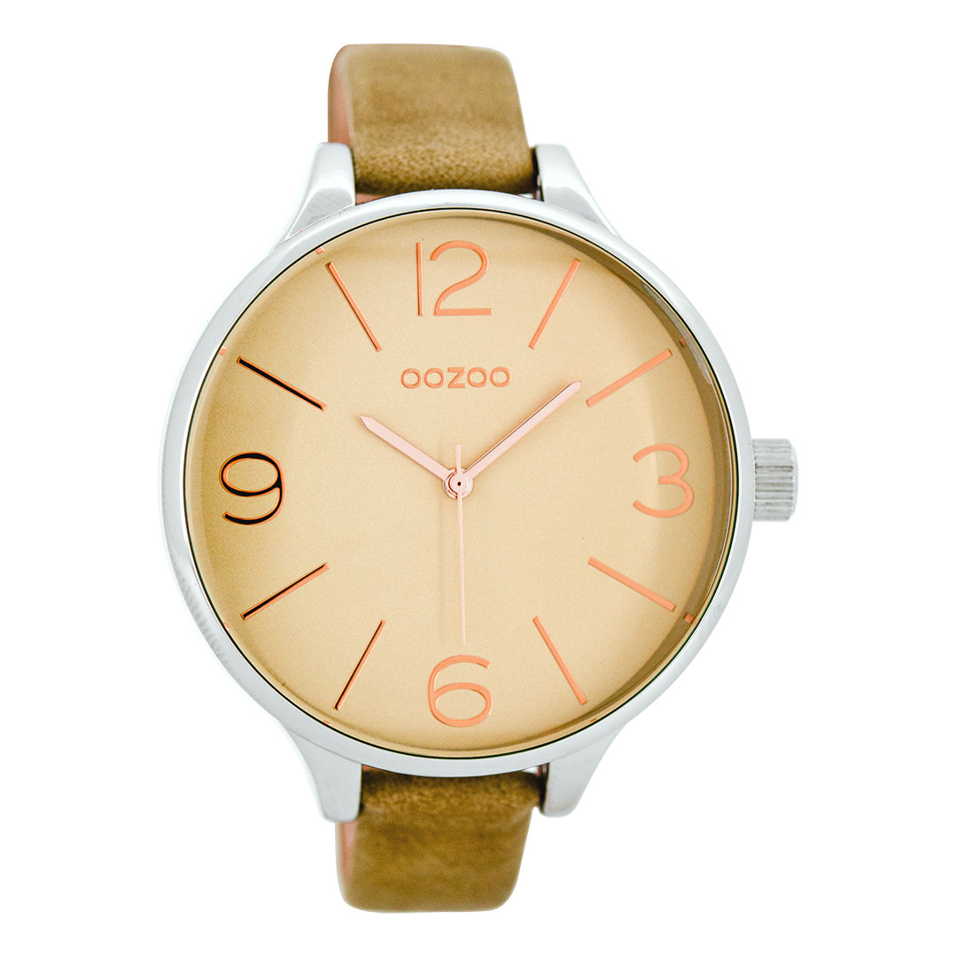OOZOO Montre en couleur argent avec bracelet en cuir en sable - C7965