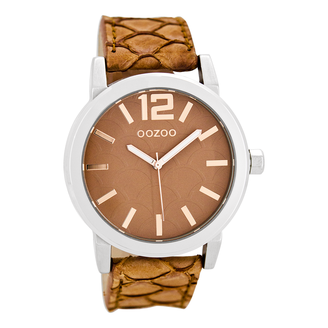 OOZOO Montre en couleur argent avec bracelet en cuir en rose - C7996